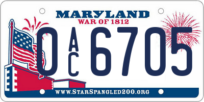 MD license plate 0AC6705