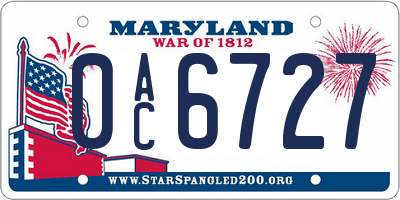 MD license plate 0AC6727