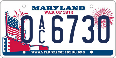 MD license plate 0AC6730
