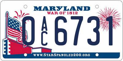 MD license plate 0AC6731