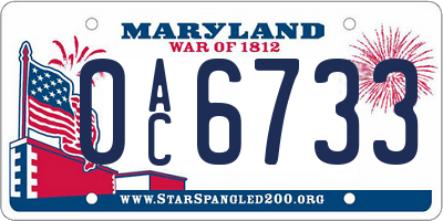 MD license plate 0AC6733