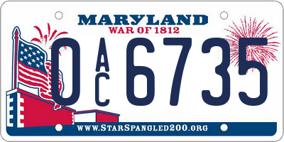 MD license plate 0AC6735