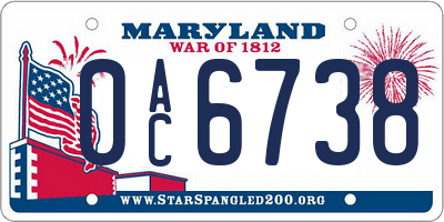 MD license plate 0AC6738