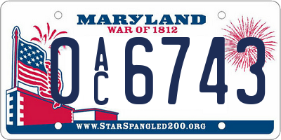 MD license plate 0AC6743