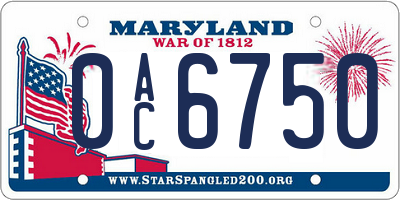 MD license plate 0AC6750