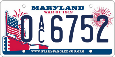 MD license plate 0AC6752