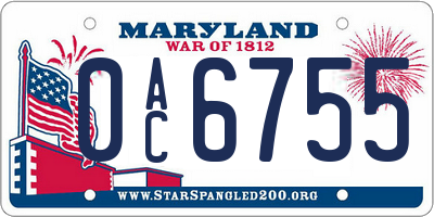 MD license plate 0AC6755