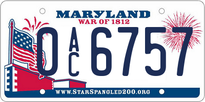 MD license plate 0AC6757