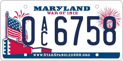 MD license plate 0AC6758