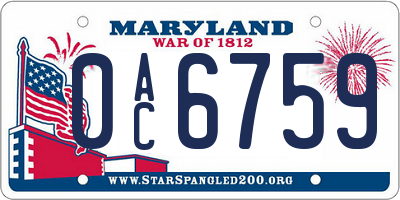 MD license plate 0AC6759