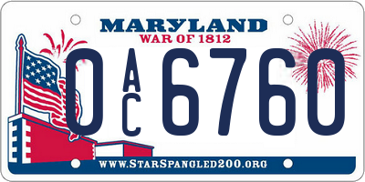 MD license plate 0AC6760