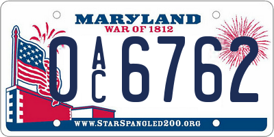 MD license plate 0AC6762