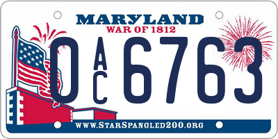 MD license plate 0AC6763