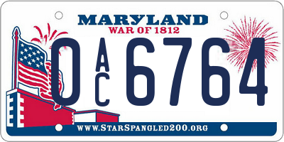 MD license plate 0AC6764