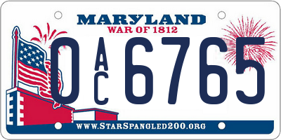 MD license plate 0AC6765