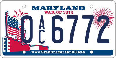 MD license plate 0AC6772