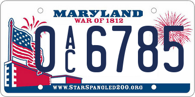 MD license plate 0AC6785