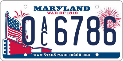 MD license plate 0AC6786
