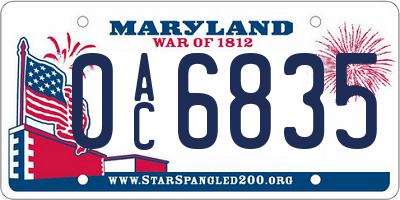 MD license plate 0AC6835