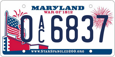 MD license plate 0AC6837