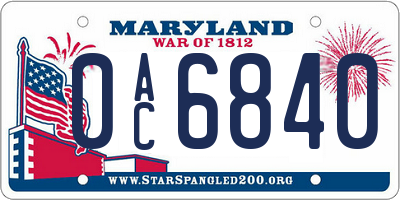 MD license plate 0AC6840