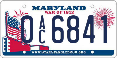 MD license plate 0AC6841