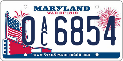 MD license plate 0AC6854