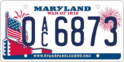 MD license plate 0AC6873