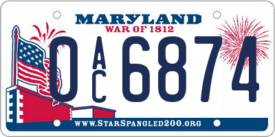 MD license plate 0AC6874