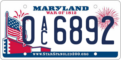 MD license plate 0AC6892