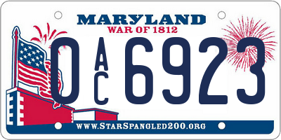 MD license plate 0AC6923