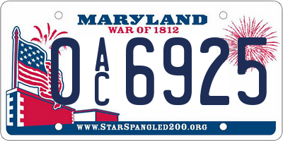 MD license plate 0AC6925