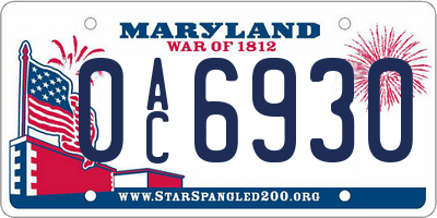 MD license plate 0AC6930