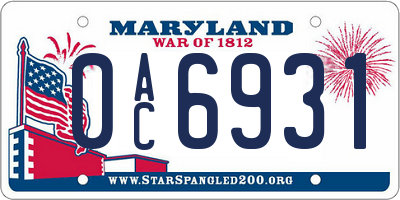 MD license plate 0AC6931