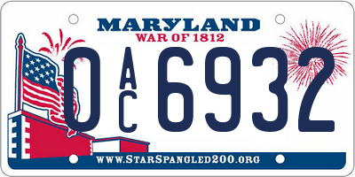 MD license plate 0AC6932