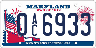 MD license plate 0AC6933