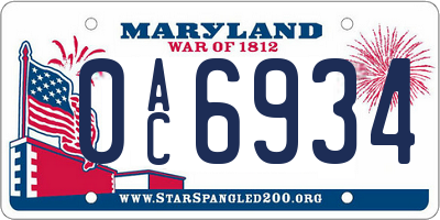 MD license plate 0AC6934