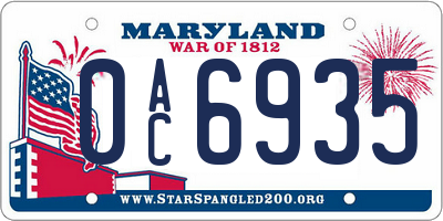 MD license plate 0AC6935