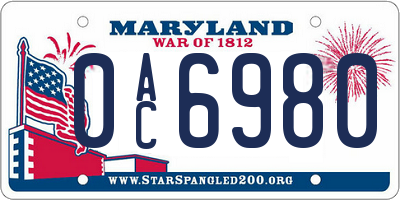 MD license plate 0AC6980