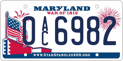 MD license plate 0AC6982