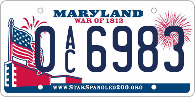 MD license plate 0AC6983