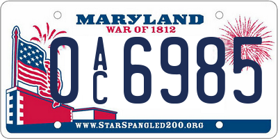 MD license plate 0AC6985