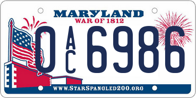 MD license plate 0AC6986
