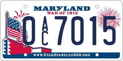 MD license plate 0AC7015