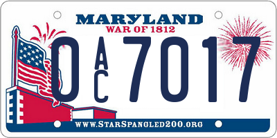 MD license plate 0AC7017