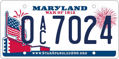 MD license plate 0AC7024