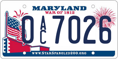 MD license plate 0AC7026