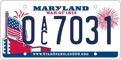 MD license plate 0AC7031