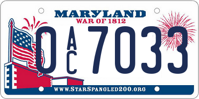 MD license plate 0AC7033