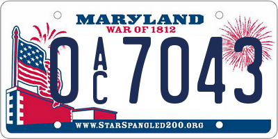 MD license plate 0AC7043